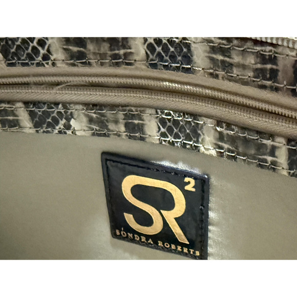 Sondra Roberts Tote Bag Womens Medium Woven Cane Faux Snakeskin Handles Purse - Picture 6 of 8